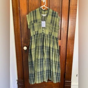 Claire Heinui custom Noe Dress in olive indigo plaid